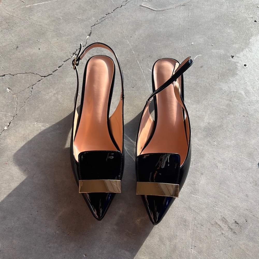 Black Patent Leather Slingback Heels